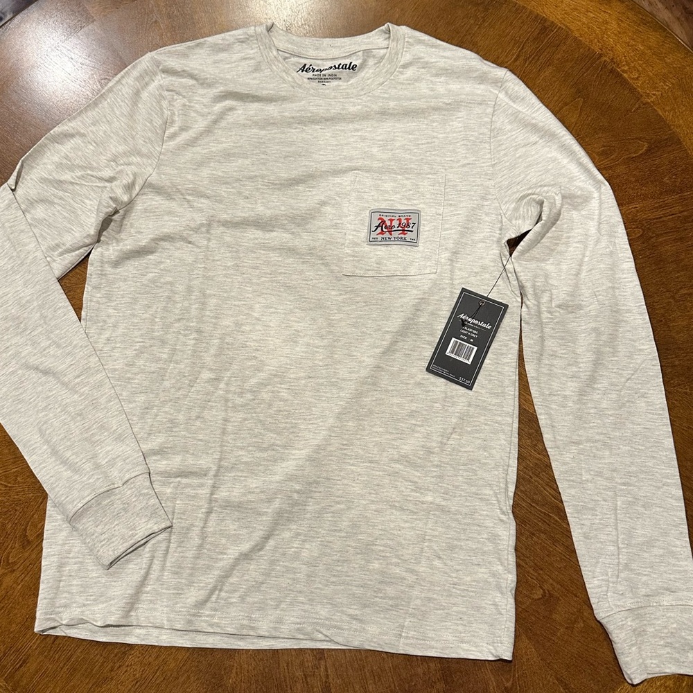 Aeropostale Long Sleeve Light Gray NY Logo Shirt Size Medium NWT